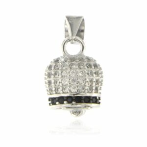 Pendente campanella con zirconi in argento rodiato