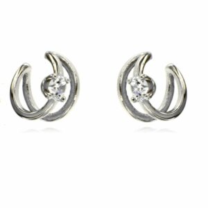 Ear cuff con zircone 4 griffe in argento rodiato 2 pezzi