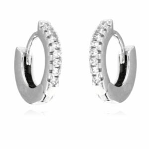 Orecchino a scattino da 7mm con zirconi in argento rodiato