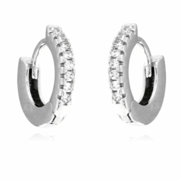 Orecchino a scattino da 7mm con zirconi in argento rodiato