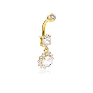 Piercing per ombelico a Banana con Pendente Sole Cristalli in acciaio chirurgico
