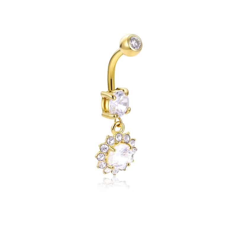 Piercing per ombelico a Banana con Pendente Sole Cristalli in acciaio chirurgico