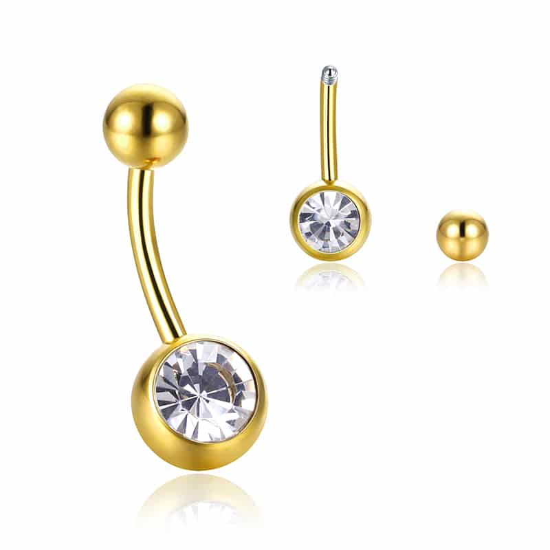 Piercing per ombelico dorato a Banana con Sfera Cristallo Il piercing - immagine 4