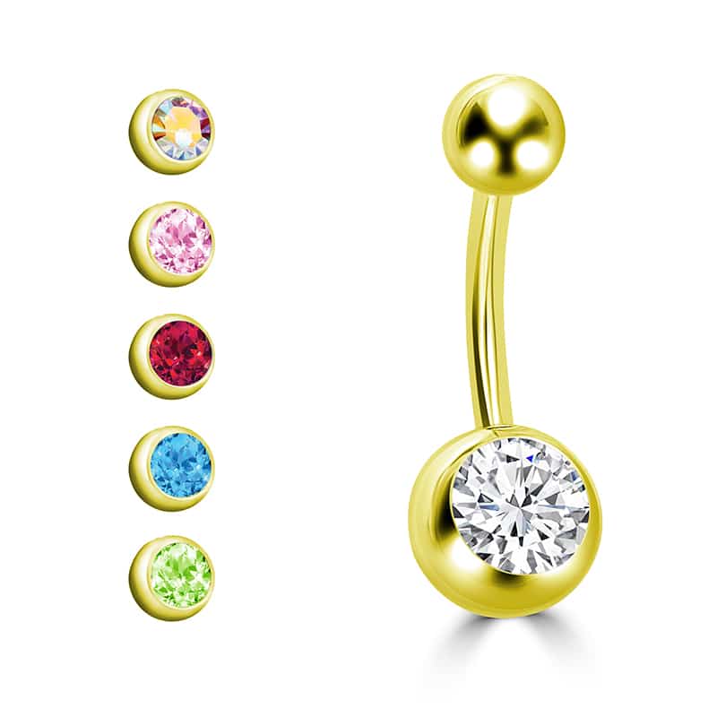 Piercing per ombelico dorato a Banana con Sfera Cristallo Il piercing