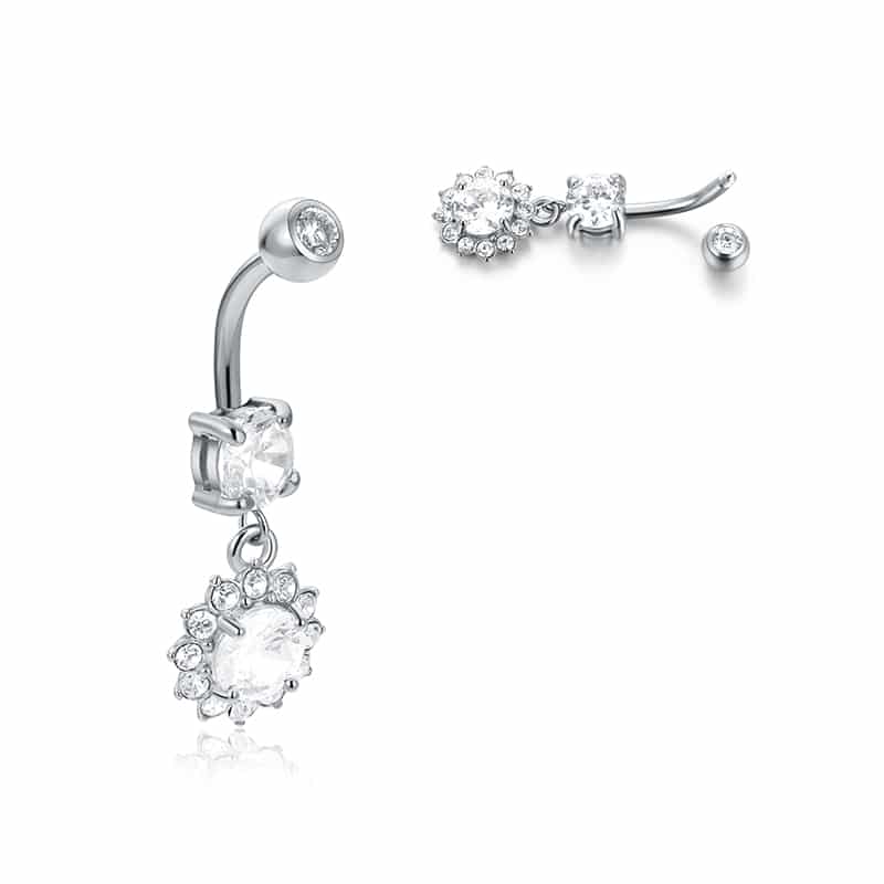 Piercing per ombelico a Banana con Pendente Sole Cristalli in acciaio chirurgico - immagine 2