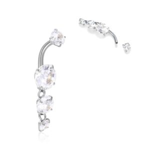 Piercing DA OMBELICO A Banana con Tre Cristalli Pendenti INCASTONATI IN ACCIAIO CHIRURGICO