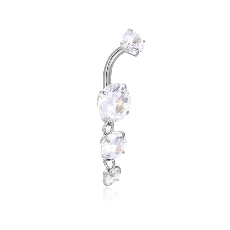 Piercing DA OMBELICO A Banana con Tre Cristalli Pendenti INCASTONATI IN ACCIAIO CHIRURGICO - immagine 3